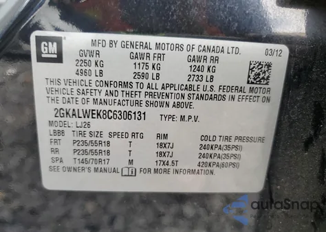 2012 GMC Terrain Slt from USA, damaged, VIN 2GKALWEK8C6306131